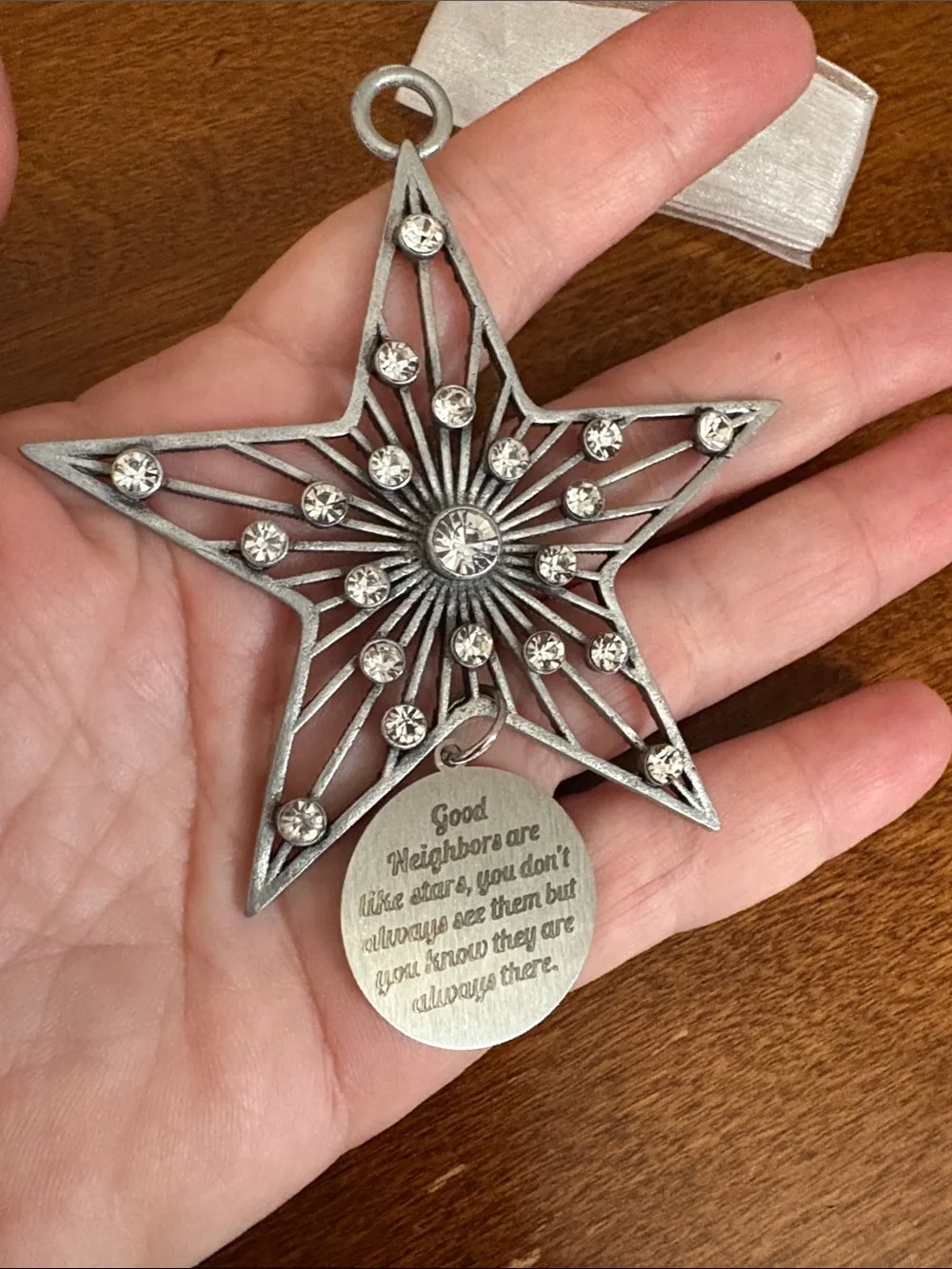 Silver Star Holiday Ornament with Sentiment Tag